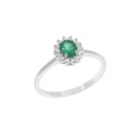 18 kt white gold Comete ring with emerald and diamonds