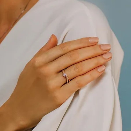 Anello solitario Comete in oro bianco e rosa