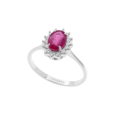 18 kt white gold Comete ring with ruby and diamonds