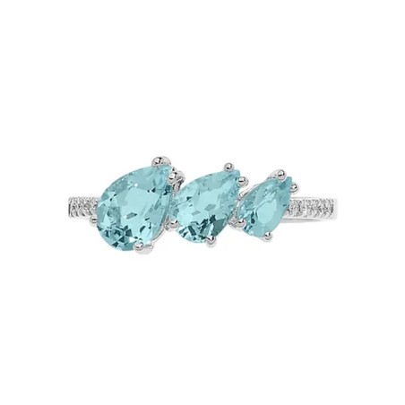 18 kt white gold Comete ring with aquamarine and diamonds