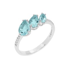 Anello Comete in oro bianco con acquamarina e diamanti