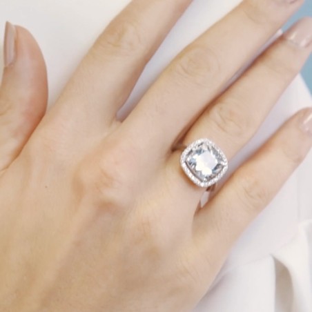 Anello Comete in oro bianco con acquamarina e diamanti