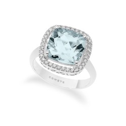 18kt white gold Comete ring with aquamarine and diamonds