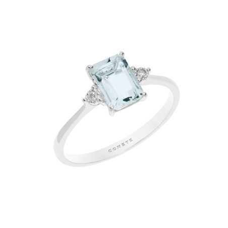 18kt white gold Comete ring with aquamarine and diamonds