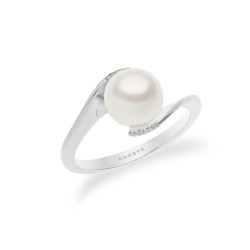 Anello Comete in oro bianco con perla coltivata e diamanti