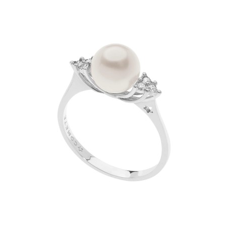 18kt white gold Comete ring with cultured pearl and diamonds