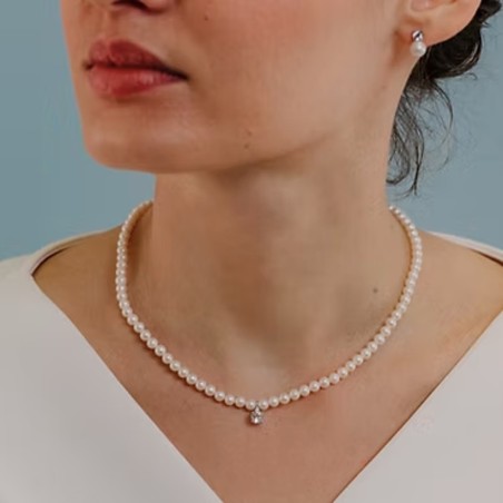 18kt white gold Comete necklace with cultured pearls, aquamarine and diamond