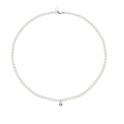 Collana Filo di Perle Acquadolce in Oro 18kt con acquamarina e diamante