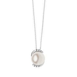 18kt white gold Comete necklace with cultured pearl and diamonds