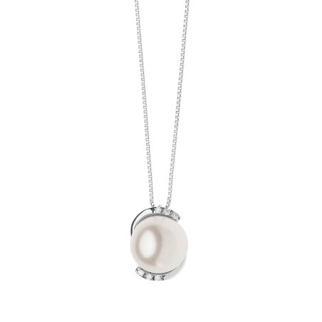 18kt white gold Comete necklace with cultured pearl and diamonds