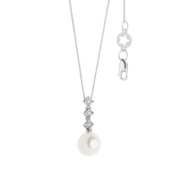 18kt white gold Comete necklace with cultured pearl and diamonds