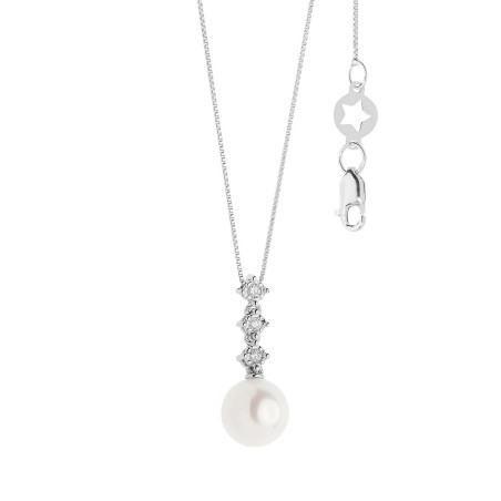 18kt white gold Comete necklace with cultured pearl and diamonds