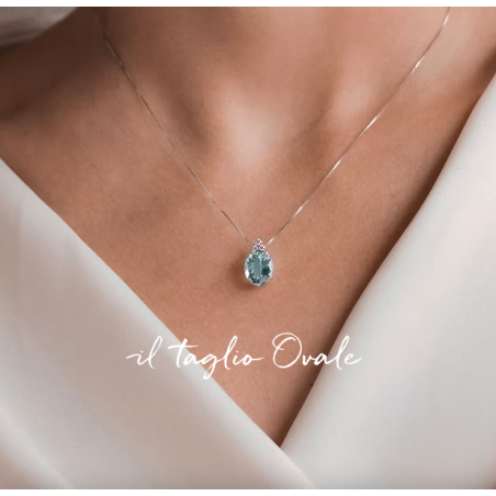 18kt white gold Comete necklace with aquamarine and diamond
