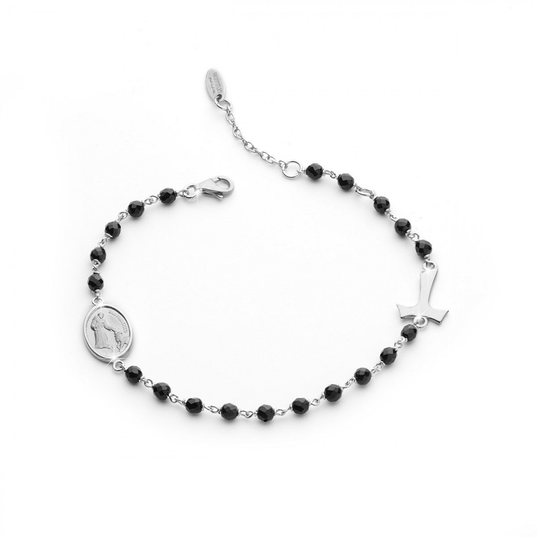 DIRECT FROM LOURDES - Sterling Silver Rose Quartz Birthstone Rosary Bracelet .