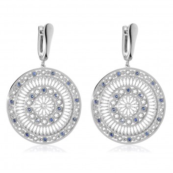 White gold AQUA rose window earrings