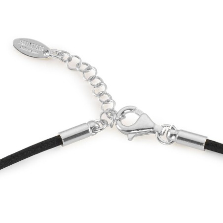 Adjustable crew neck cord with sterling silver closure