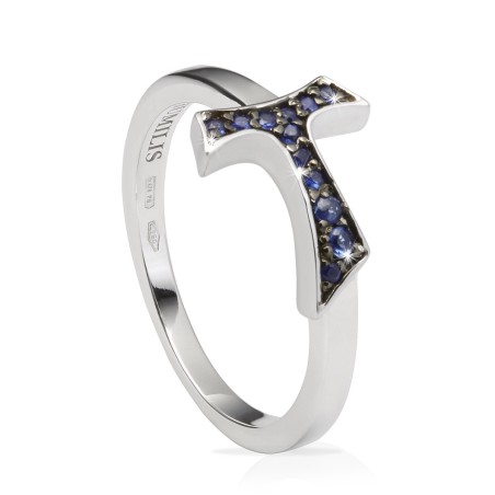 Anello Segno Canticum Tau francescano in oro con pietre