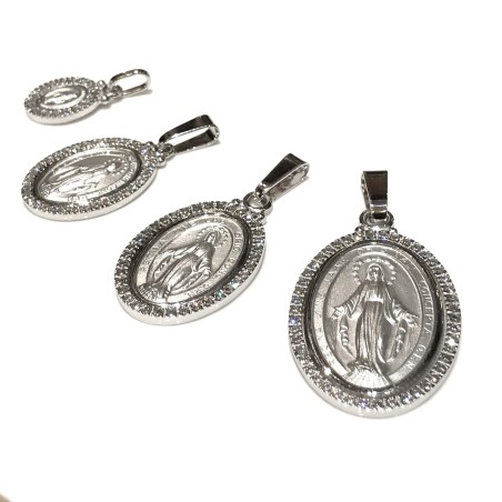 Medaglia Madonna miracolosa argento 925 e zirconi