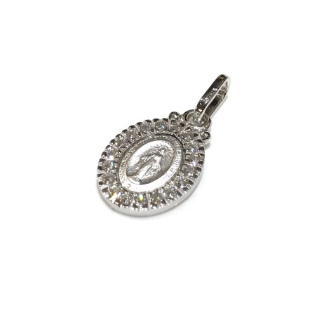 925 sterling silver miraculous Madonna medal with cubic zirconia