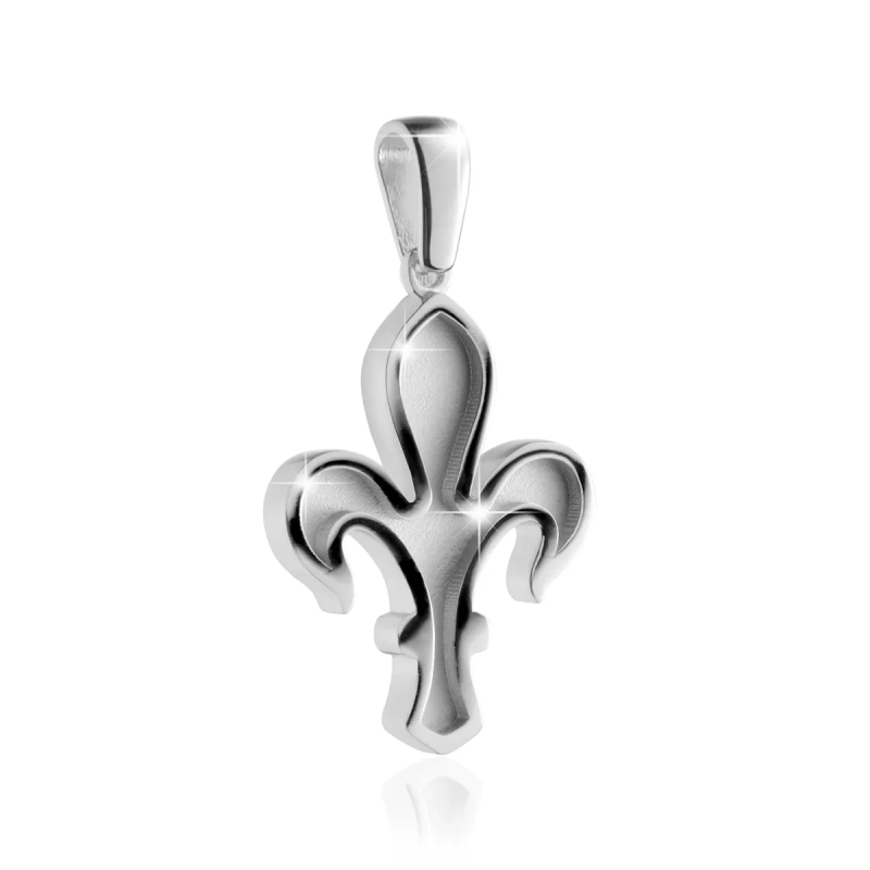 Gold florentine lily pendant with high and low relief