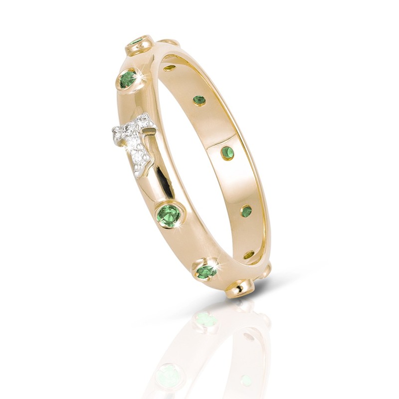 Sterling silver rosary ring Canticum with Franciscan Tau cross and decade in zirconia