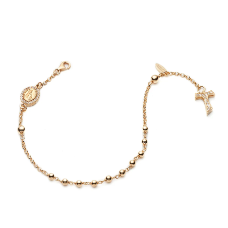 Sterling silver Rosary bracelet with decade hanging Tau cross St. Francis and miracolous Virgin medal