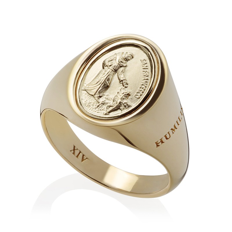 Anello chevalier San Francesco e il Lupo in argento