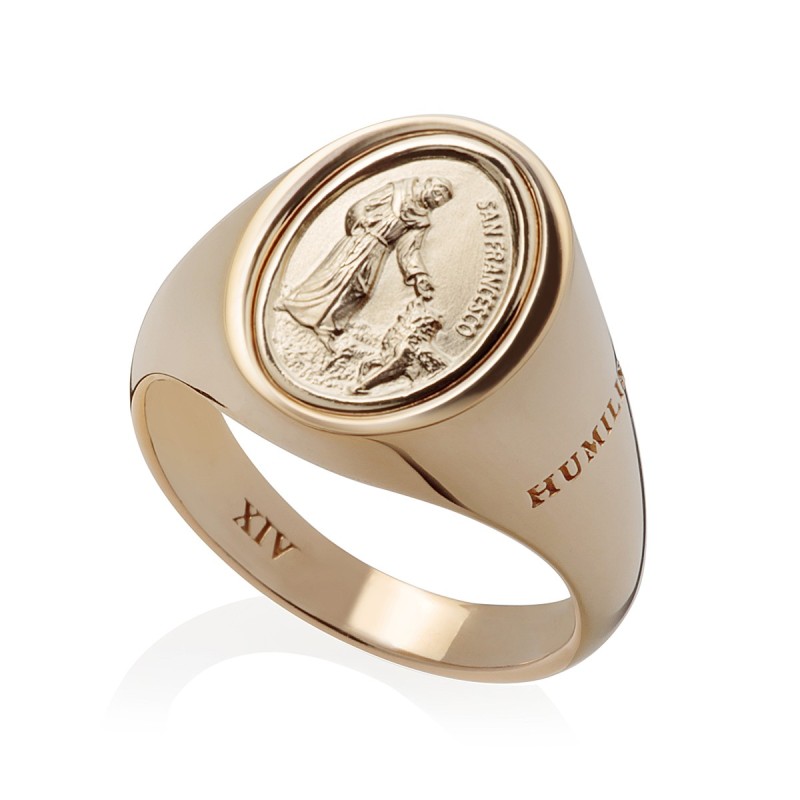 Anello chevalier San Francesco e il Lupo in argento