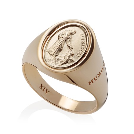 Anello chevalier San Francesco e il Lupo in argento
