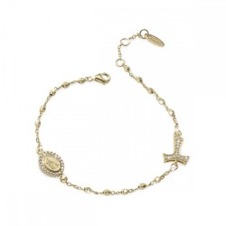 Gold Rosary bracelet with decade Tau cross St. Francis and miracolous Virgin medal