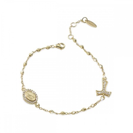 Gold Rosary bracelet with decade Tau cross St. Francis and miracolous Virgin medal