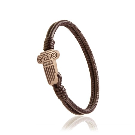 Gold and brown leather Iter Rome bracelet with roman capital