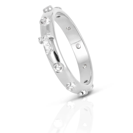 Gold rosary ring Canticum with Franciscan Tau cross and decade in stones