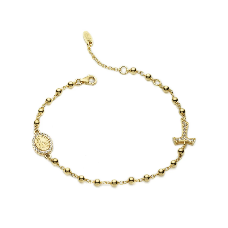 Sterling silver Rosary bracelet with decade Tau cross St. Francis and miracolous Virgin medal