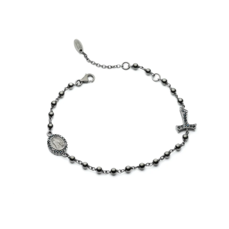 Bracciale Rosario Tau con San Francesco e Madonna miracolosa con decina di grani in argento