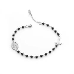 Bracciale Rosario Tau con San Francesco e Madonna miracolosa in argento con decina di grani in pietre