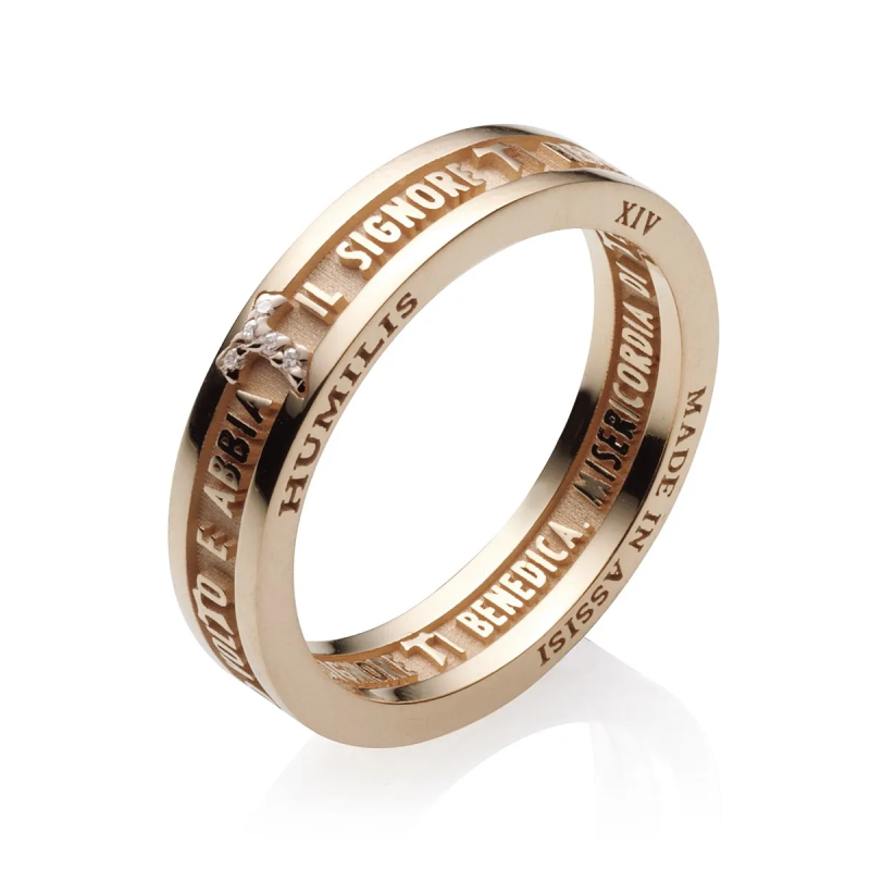 Gold ring Blessing of St. Francis with diamonds