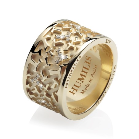 Anello collezione Classica Random croce Tau francescana in oro con diamanti