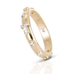 Anello Rosario Tau francescano e decina in oro con zirconi