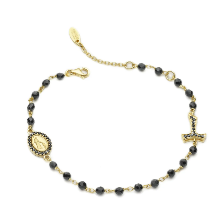 Bracciale Rosario Tau con San Francesco e Madonna miracolosa con decina di grani in onice
