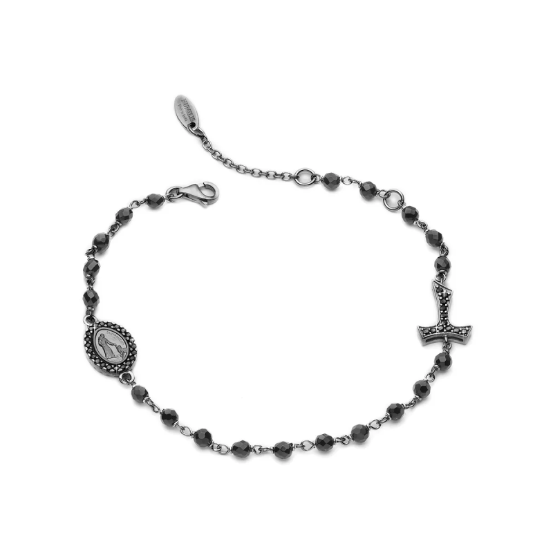 Bracciale Rosario Tau con San Francesco e Madonna miracolosa con decina di grani in onice