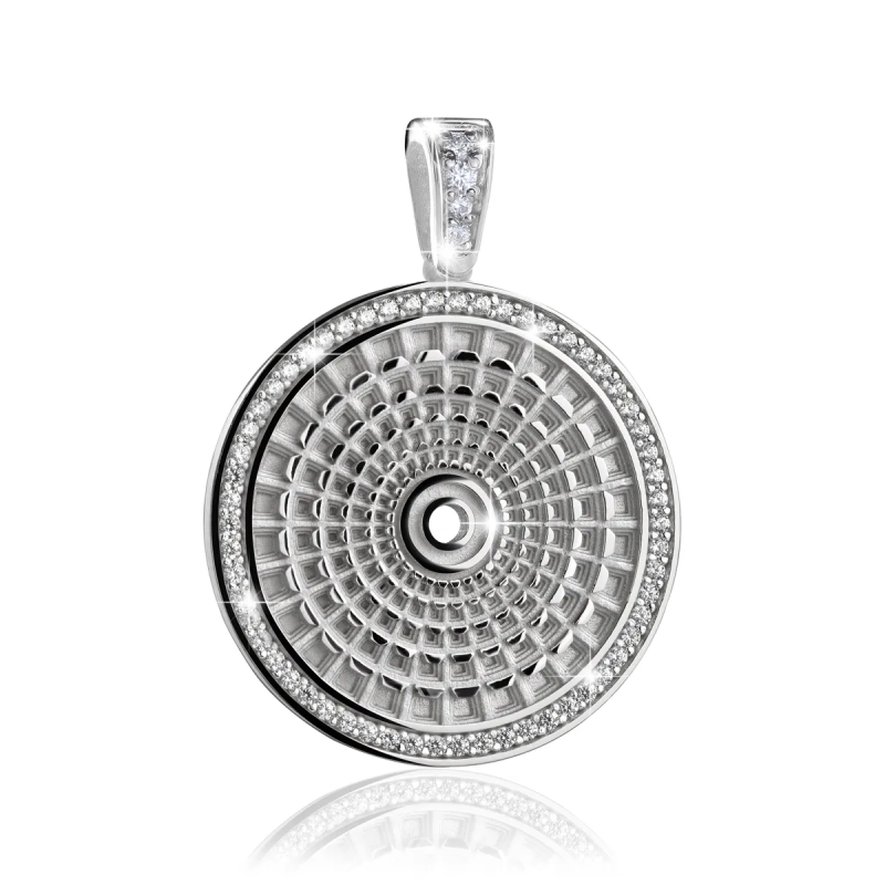 Gold Rome small Pantheon round pendant with diamonds