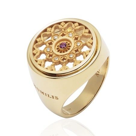 Anello Rosone Duomo Firenze in oro con diamanti e ametista