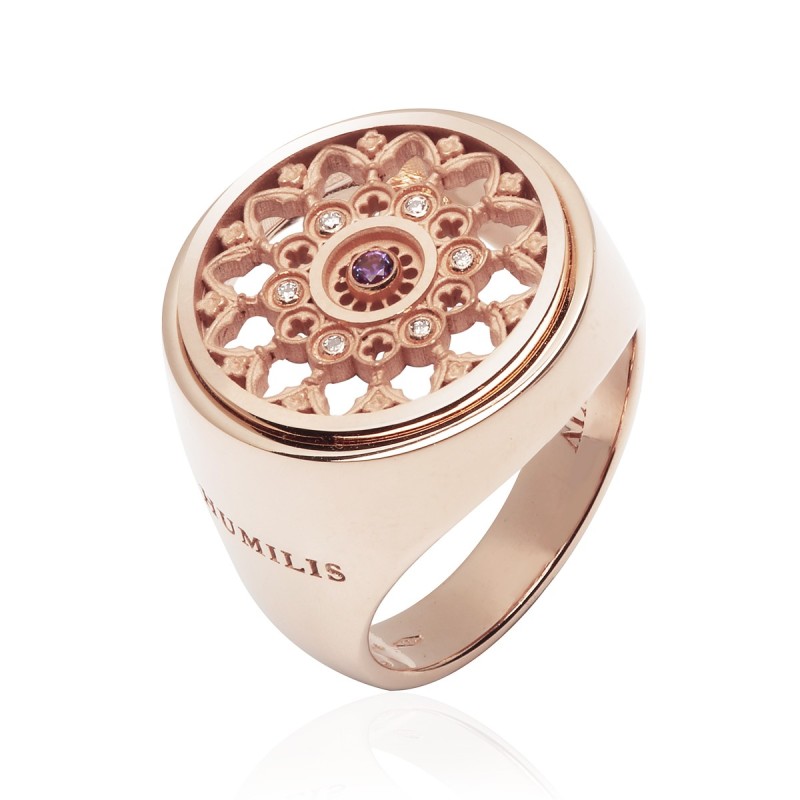 Gold ring Rose Window Florence Cathedral with diamonds and amethyst