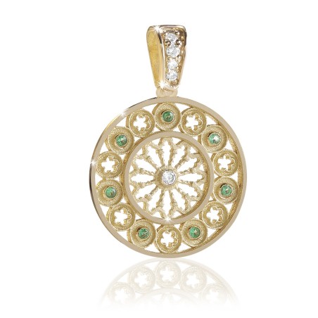 Gold Basilica of St. Francis rosewindow medium pendant with stones