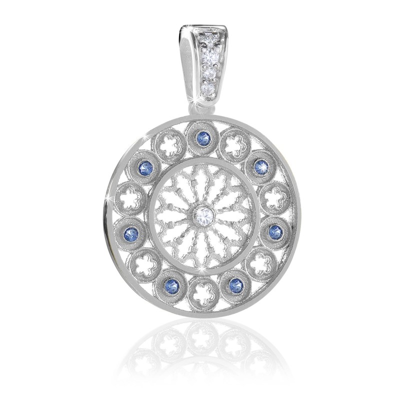 Gold Basilica of St. Francis rosewindow medium pendant with stones