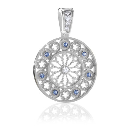 Gold Basilica of St. Francis rosewindow medium pendant with stones