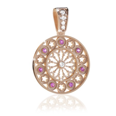 Gold Basilica of St. Francis rosewindow medium pendant with stones