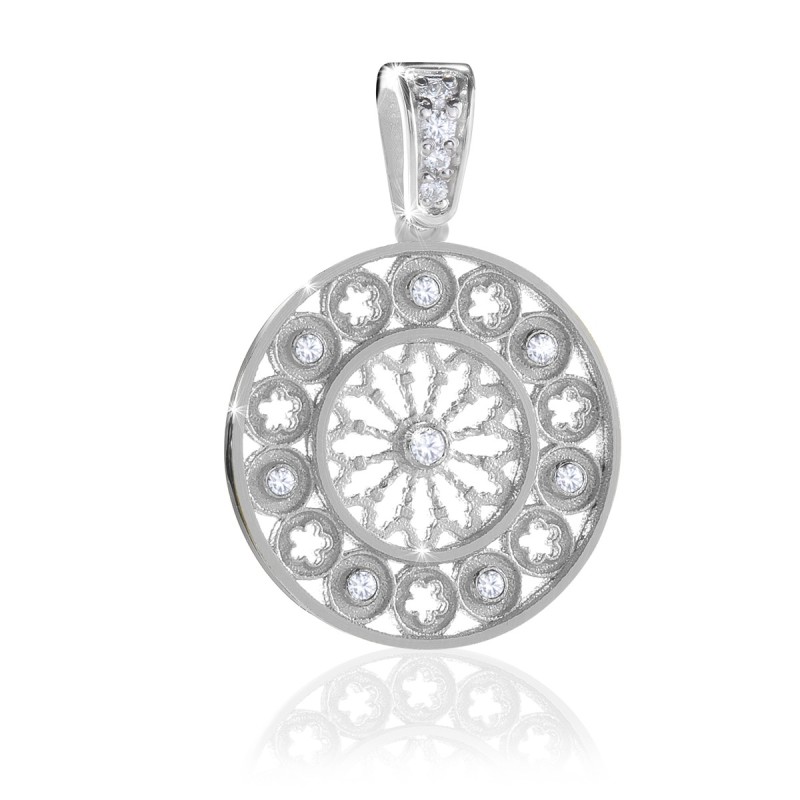 Gold Basilica of St. Francis rosewindow medium pendant with stones