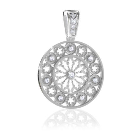 Gold Basilica of St. Francis rosewindow medium pendant with stones